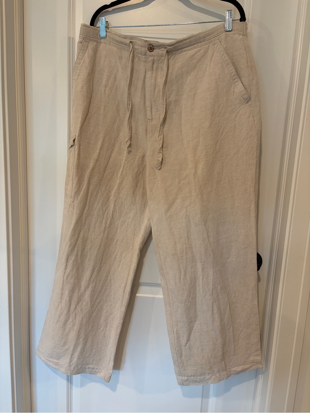 Cubavera Men's Linen Blend Drawstring Beach Pants Beige Khaki Size XL 40-42